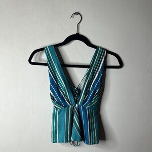 Zara Striped Teal & White Top